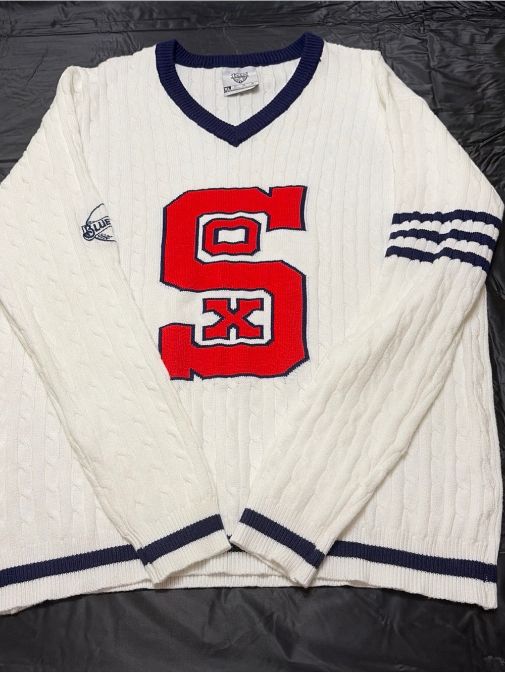 Chicago White Sox 125th Anniversary Sweater Size XL White Cable Knit Sportswear
